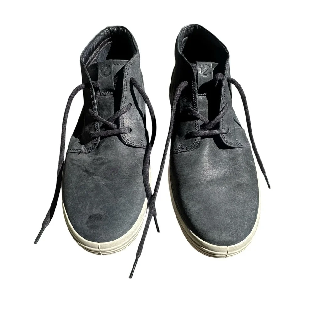 Ecco Soft 7 Chukka Ankle Boots Mens Size 8 Black Nubuck Leather Casual Lace Up